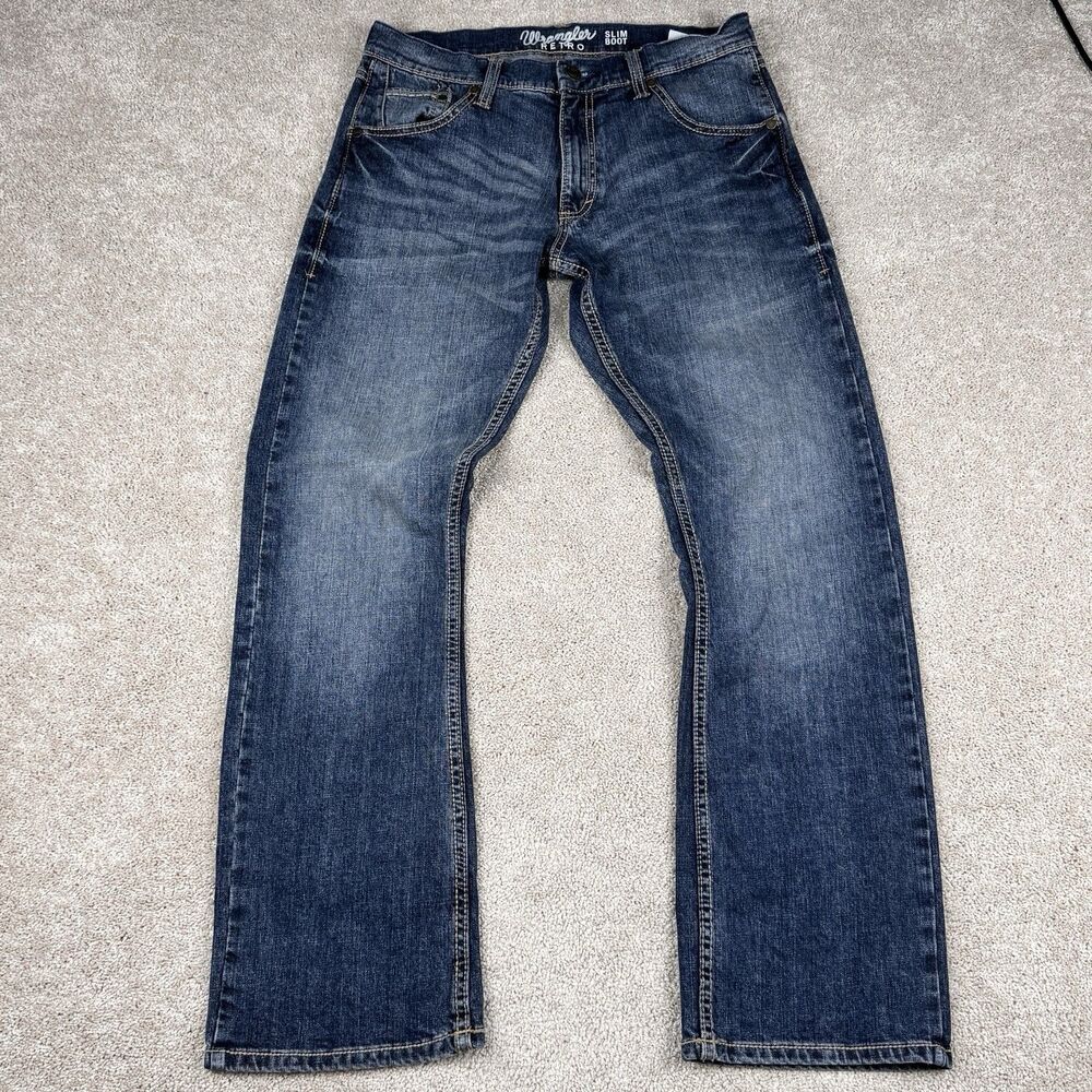 Wrangler Retro Slim Boot Blue Jeans Western Cowboy Mens 32x32 Bootcut Ranchwear
